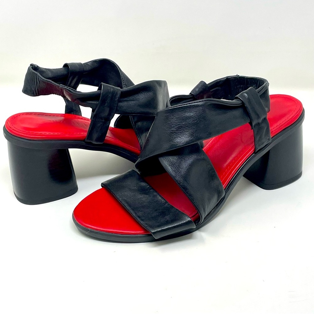 Girotti Strappy Sandal Block Heel Size 41 Black Soft Italian Leather